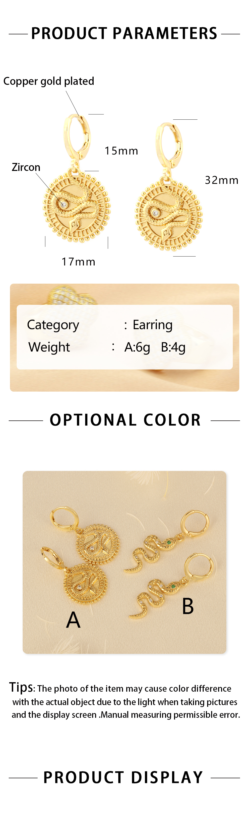 1 Pair Elegant Simple Style Snake Plating Inlay Copper Zircon 18k Gold Plated Drop Earrings display picture 1