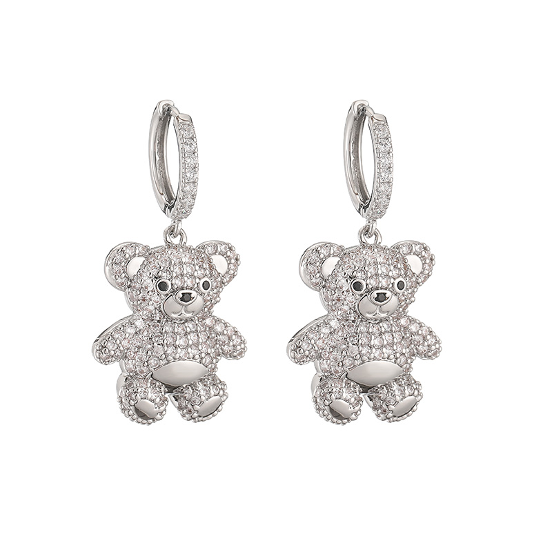 Casual Cute Bear Copper 18k Gold Plated Zircon Earrings Necklace In Bulk display picture 5