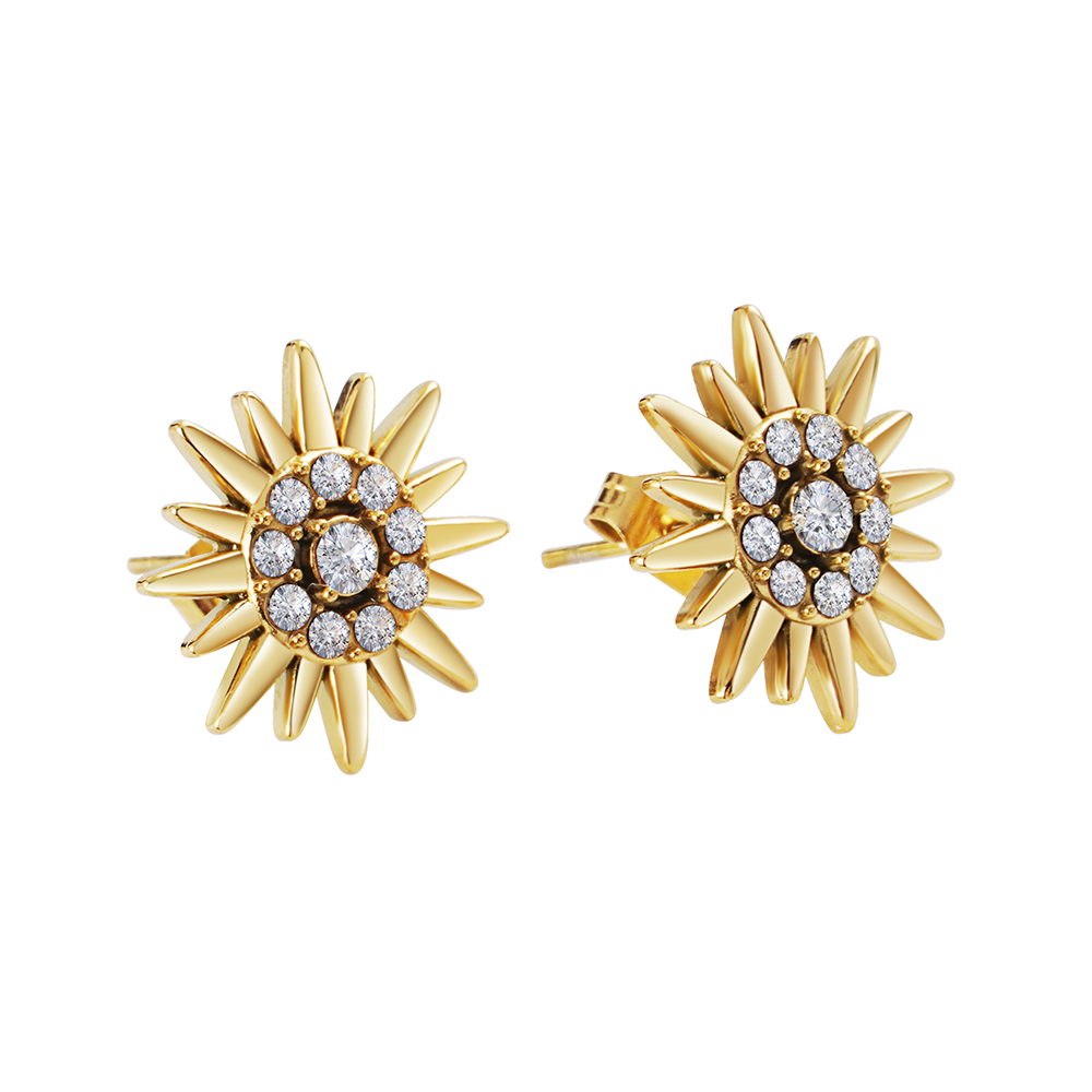 1 Pair IG Style Elegant Luxurious Flower Plating Inlay 304 Stainless Steel Rhinestones 18K Gold Plated Ear Studs display picture 1