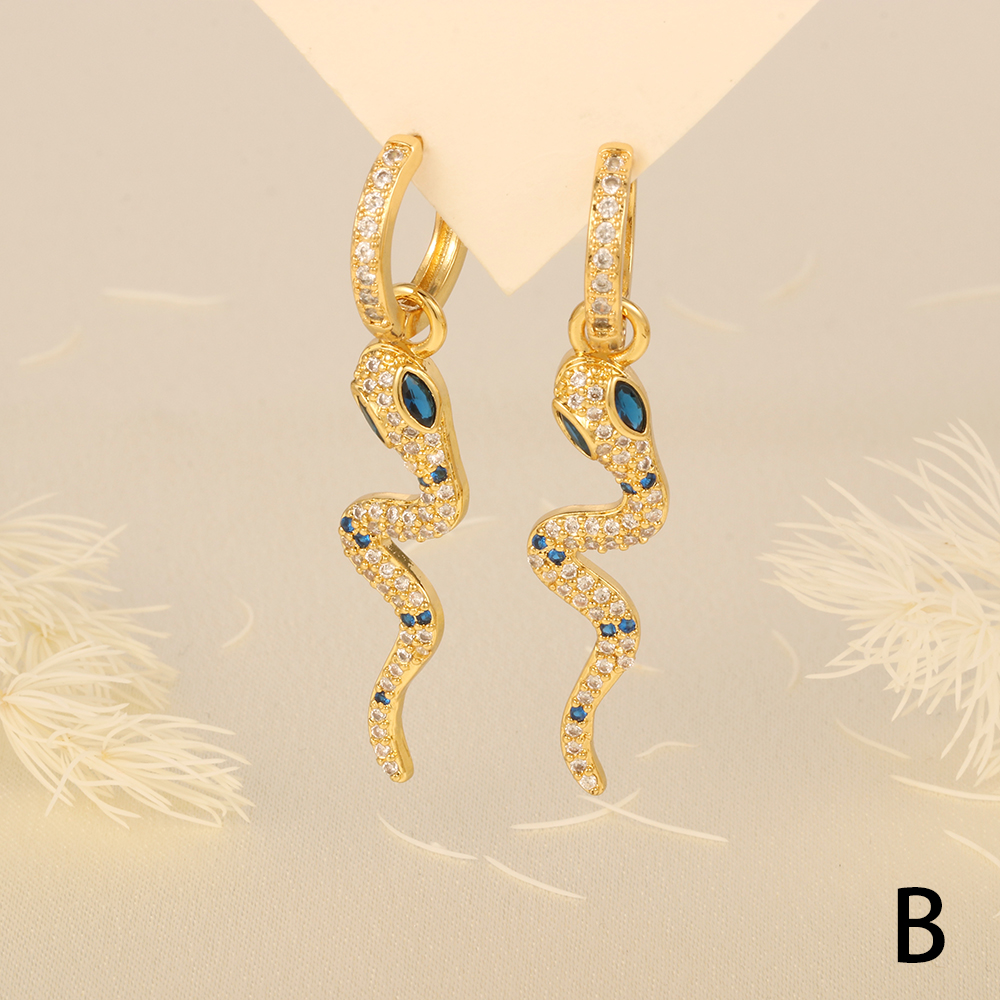 1 Piece Simple Style Snake Plating Inlay Copper Zircon 18k Gold Plated Drop Earrings display picture 4