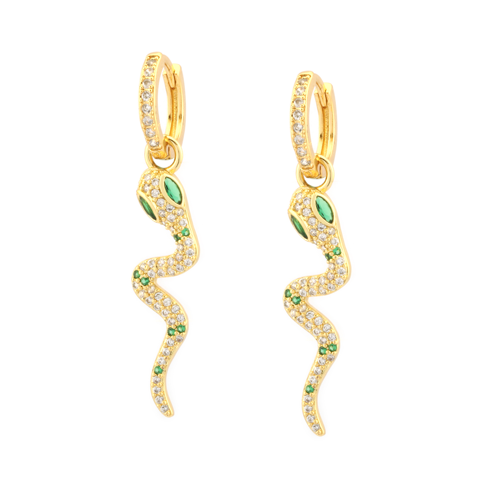 1 Piece Simple Style Snake Plating Inlay Copper Zircon 18k Gold Plated Drop Earrings display picture 2