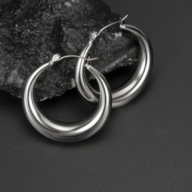 1 Pair Simple Style Commute Semicircle Round 304 Stainless Steel Earrings display picture 1