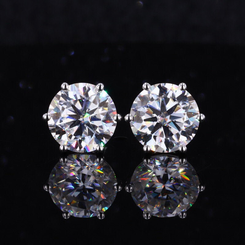 1 Pair Ig Style Shiny Round Gra Plating Inlay Sterling Silver Moissanite Silver Plated Ear Studs display picture 3