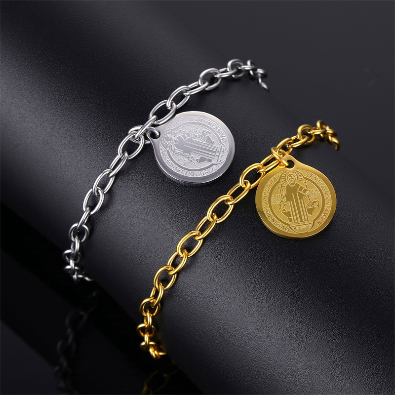 Vintage Style Simple Style Round Stainless Steel Plating 18k Gold Plated Unisex Bracelets display picture 2