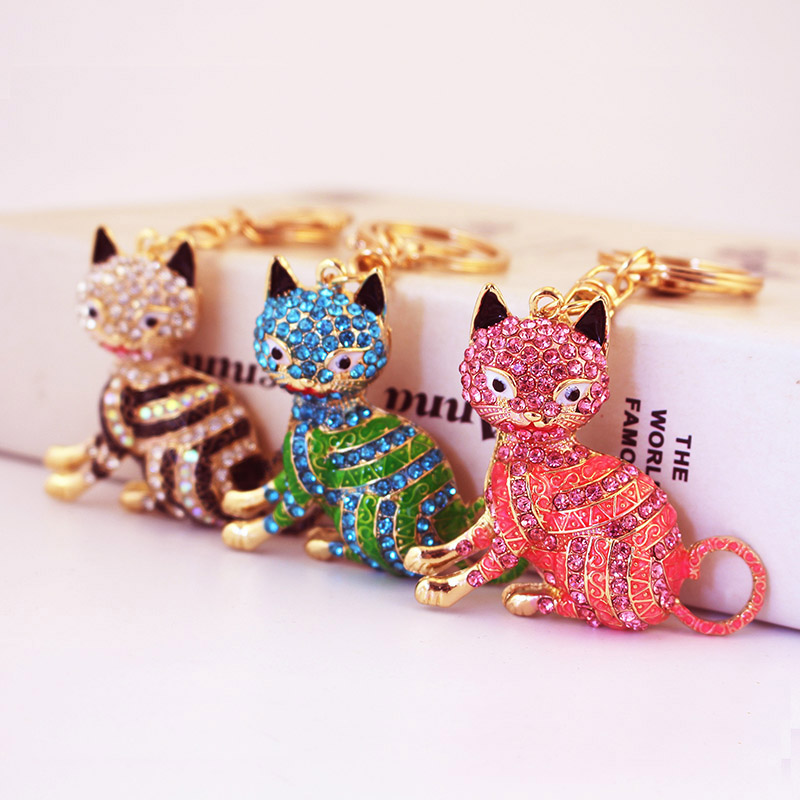 Simple Style Cat Alloy Inlay Rhinestones Women's Keychain display picture 1