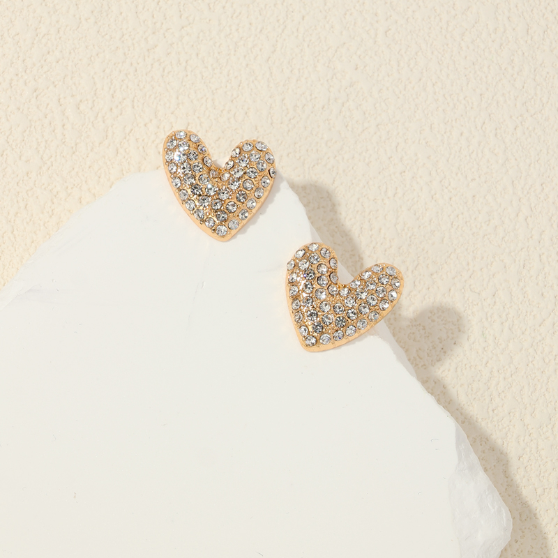 1 Pair Cute Romantic Heart Shape Plating Inlay Alloy Rhinestones Ear Studs display picture 1