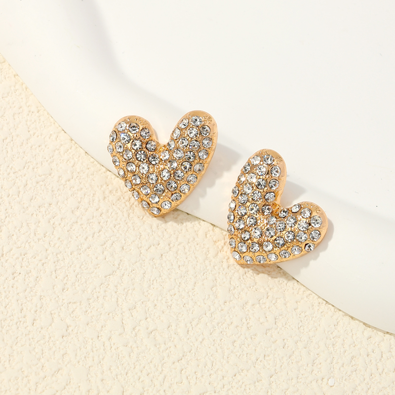 1 Pair Cute Romantic Heart Shape Plating Inlay Alloy Rhinestones Ear Studs display picture 3