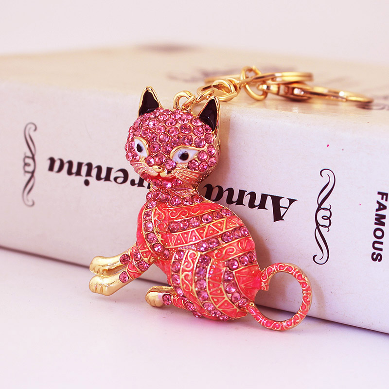 Simple Style Cat Alloy Inlay Rhinestones Women's Keychain display picture 4