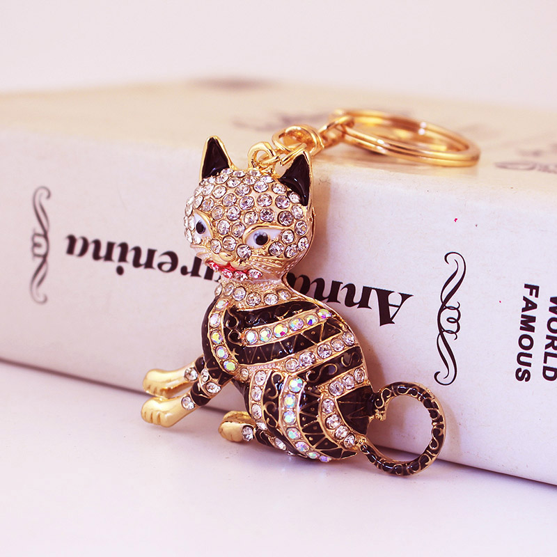 Simple Style Cat Alloy Inlay Rhinestones Women's Keychain display picture 3