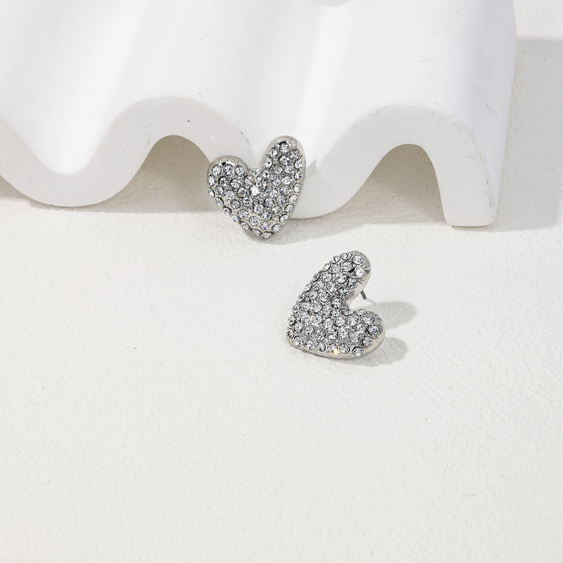 1 Pair Cute Romantic Heart Shape Plating Inlay Alloy Rhinestones Ear Studs display picture 5