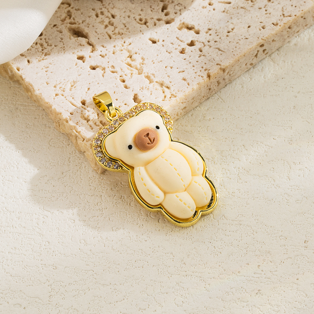 Basic Classic Style Little Bear Arylic Copper Plating Inlay Acrylic Zircon 18k Gold Plated Jewelry Accessories display picture 4
