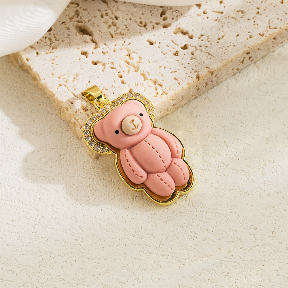 Basic Classic Style Little Bear Arylic Copper Plating Inlay Acrylic Zircon 18k Gold Plated Jewelry Accessories display picture 2