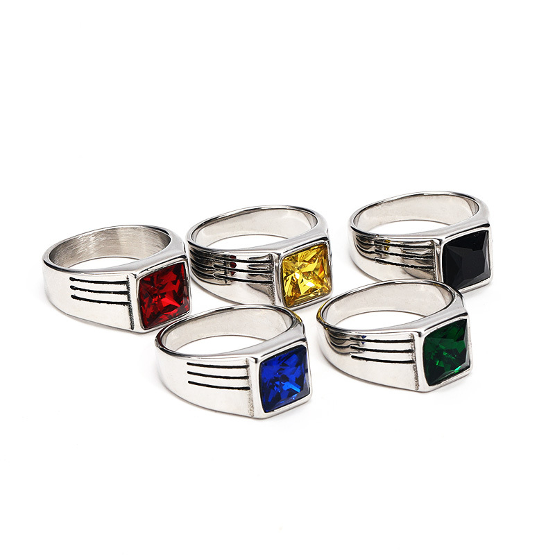 Vintage Style Geometric Color Block Titanium Steel Plating Inlay Glass Unisex Rings display picture 1