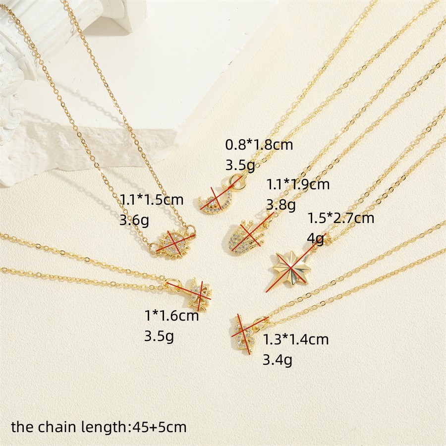 Simple Style Sun Moon Crown Copper 14k Gold Plated Zircon Pendant Necklace In Bulk display picture 6