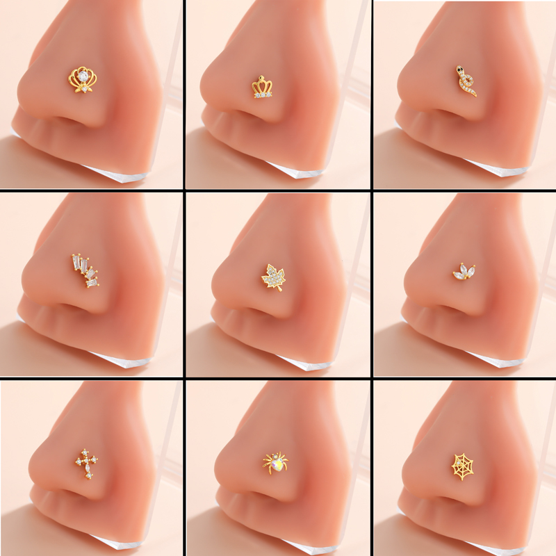 Classic Style Animal Cross Stainless Steel Copper Plating Inlay Zircon 18k Gold Plated Nose Studs display picture 3