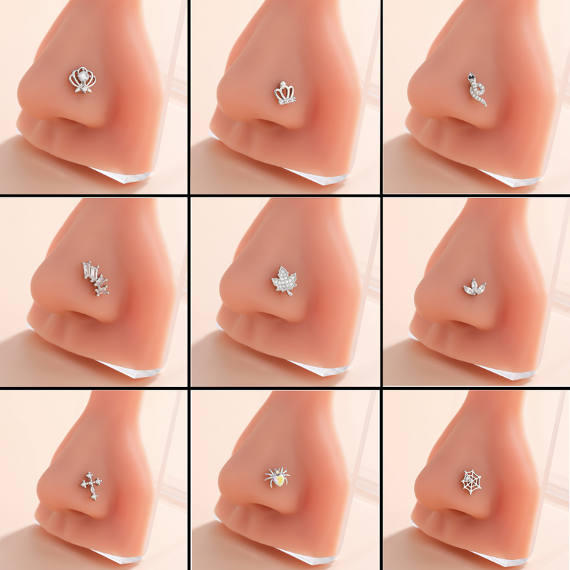 Classic Style Animal Cross Stainless Steel Copper Plating Inlay Zircon 18k Gold Plated Nose Studs display picture 4
