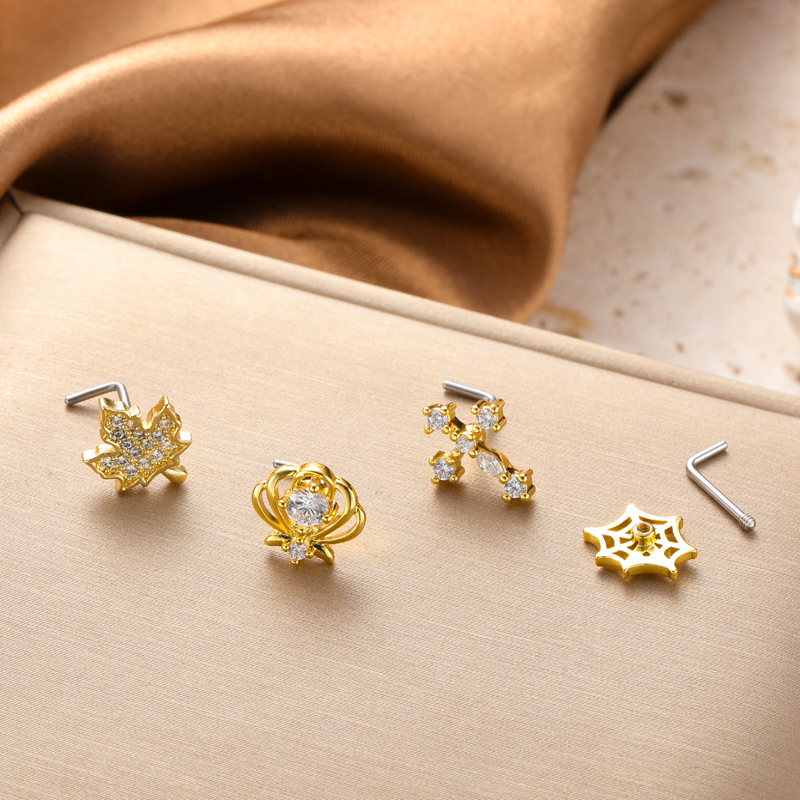 Classic Style Animal Cross Stainless Steel Copper Plating Inlay Zircon 18k Gold Plated Nose Studs display picture 5