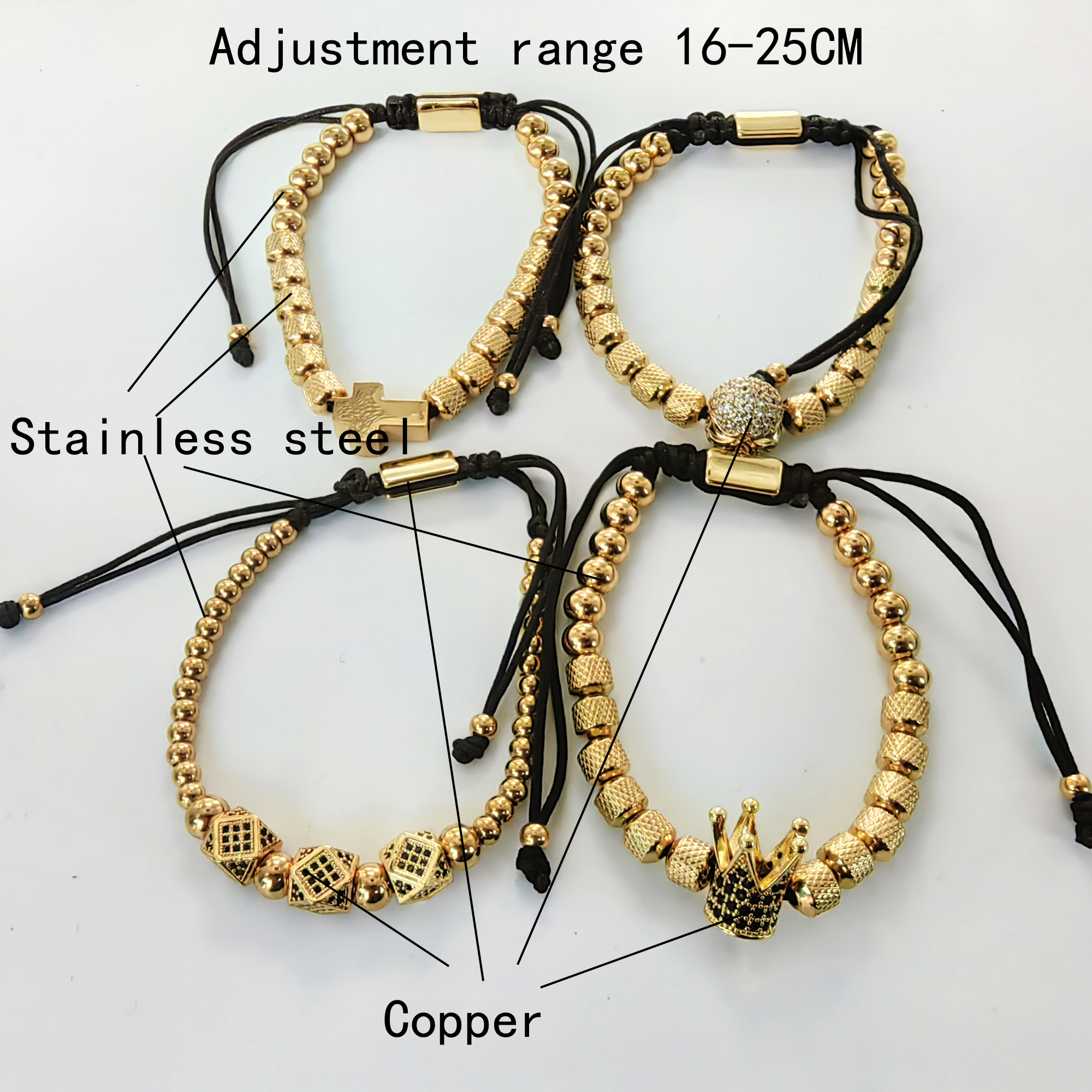 304 Stainless Steel Copper 14K Gold Plated Elegant Vintage Style Plating Cross Crown Skull Bracelets display picture 1