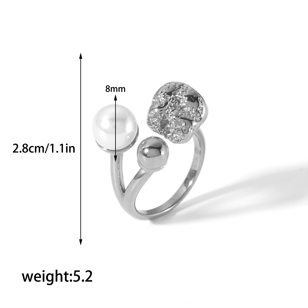 304 Stainless Steel 18K Gold Plated Vintage Style Plating Inlay Geometric Pearl Open Rings display picture 8