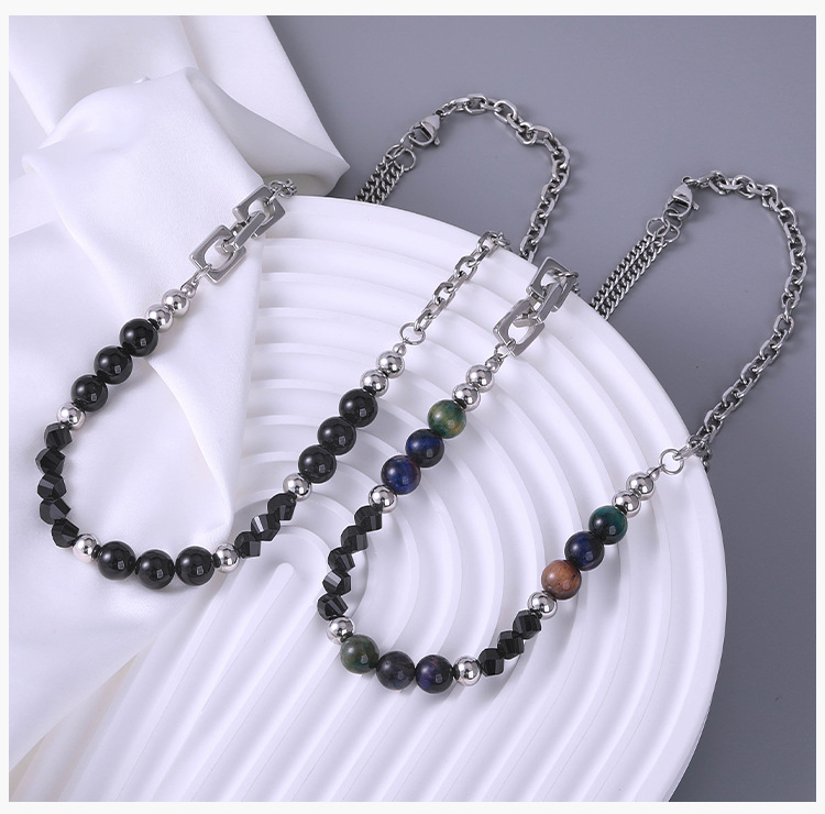 Hip-Hop Geometric 304 Stainless Steel Agate Beaded Polishing Unisex Necklace display picture 2