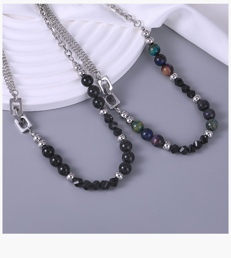 Hip-Hop Geometric 304 Stainless Steel Agate Beaded Polishing Unisex Necklace display picture 3