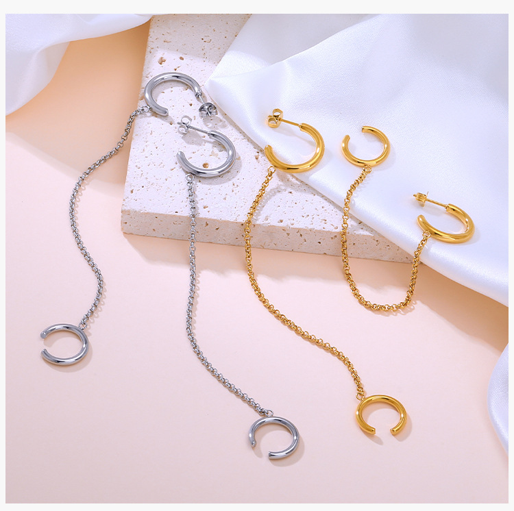 1 Pair Elegant Geometric Solid Color Chain 304 Stainless Steel 18K Gold Plated Drop Earrings display picture 4