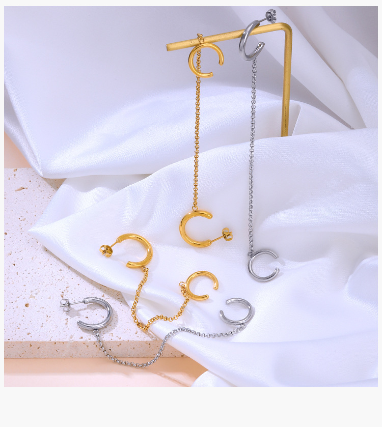 1 Pair Elegant Geometric Solid Color Chain 304 Stainless Steel 18K Gold Plated Drop Earrings display picture 5