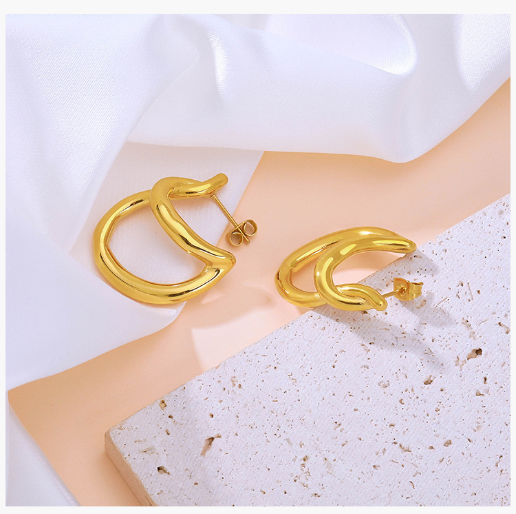1 Pair Simple Style Geometric Plating 304 Stainless Steel 18K Gold Plated Ear Studs display picture 2
