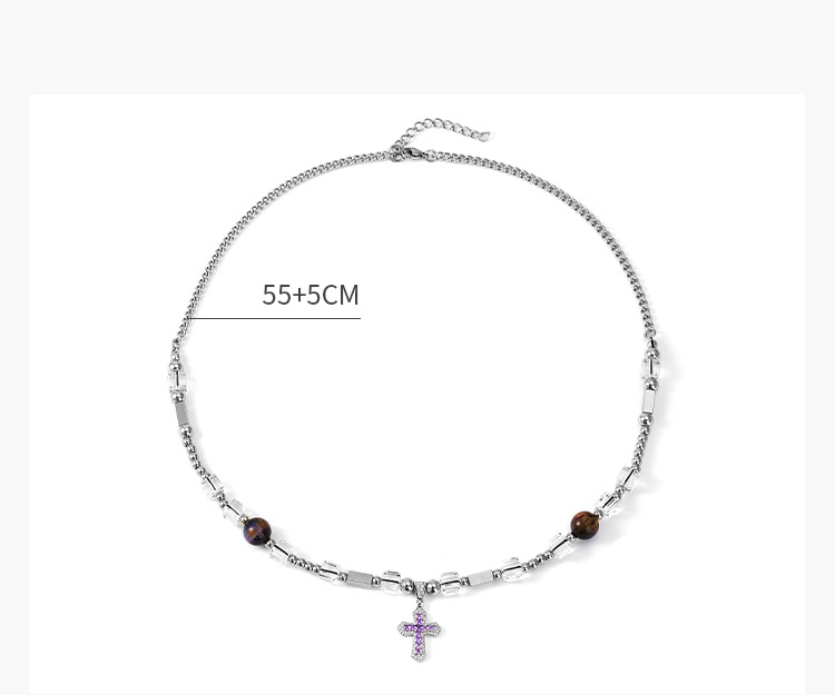 IG Style Cross 304 Stainless Steel Arylic Beaded Plating Inlay Zircon Unisex Pendant Necklace display picture 1