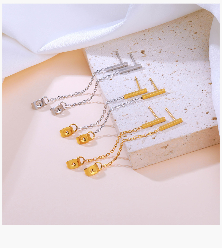 1 Pair Vintage Style Geometric Solid Color Plating Chain Titanium Steel 18K Gold Plated Drop Earrings display picture 3