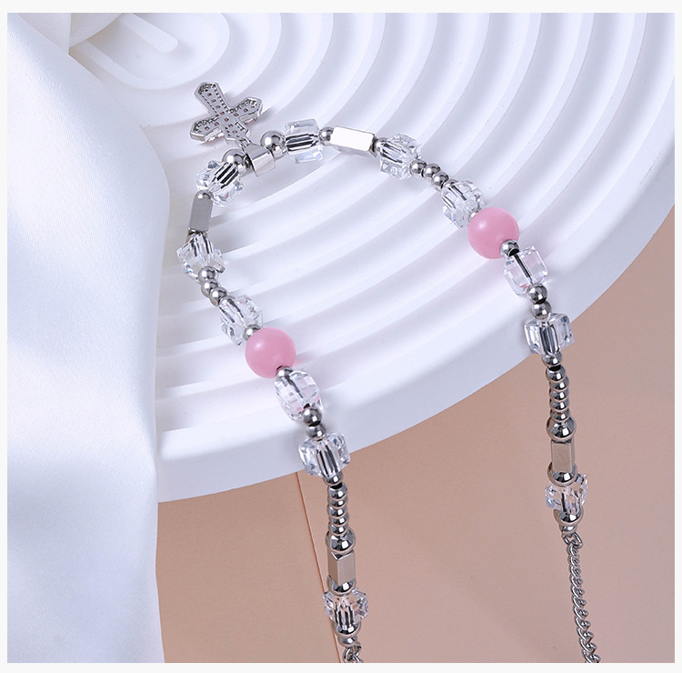 IG Style Cross 304 Stainless Steel Arylic Beaded Plating Inlay Zircon Unisex Pendant Necklace display picture 2