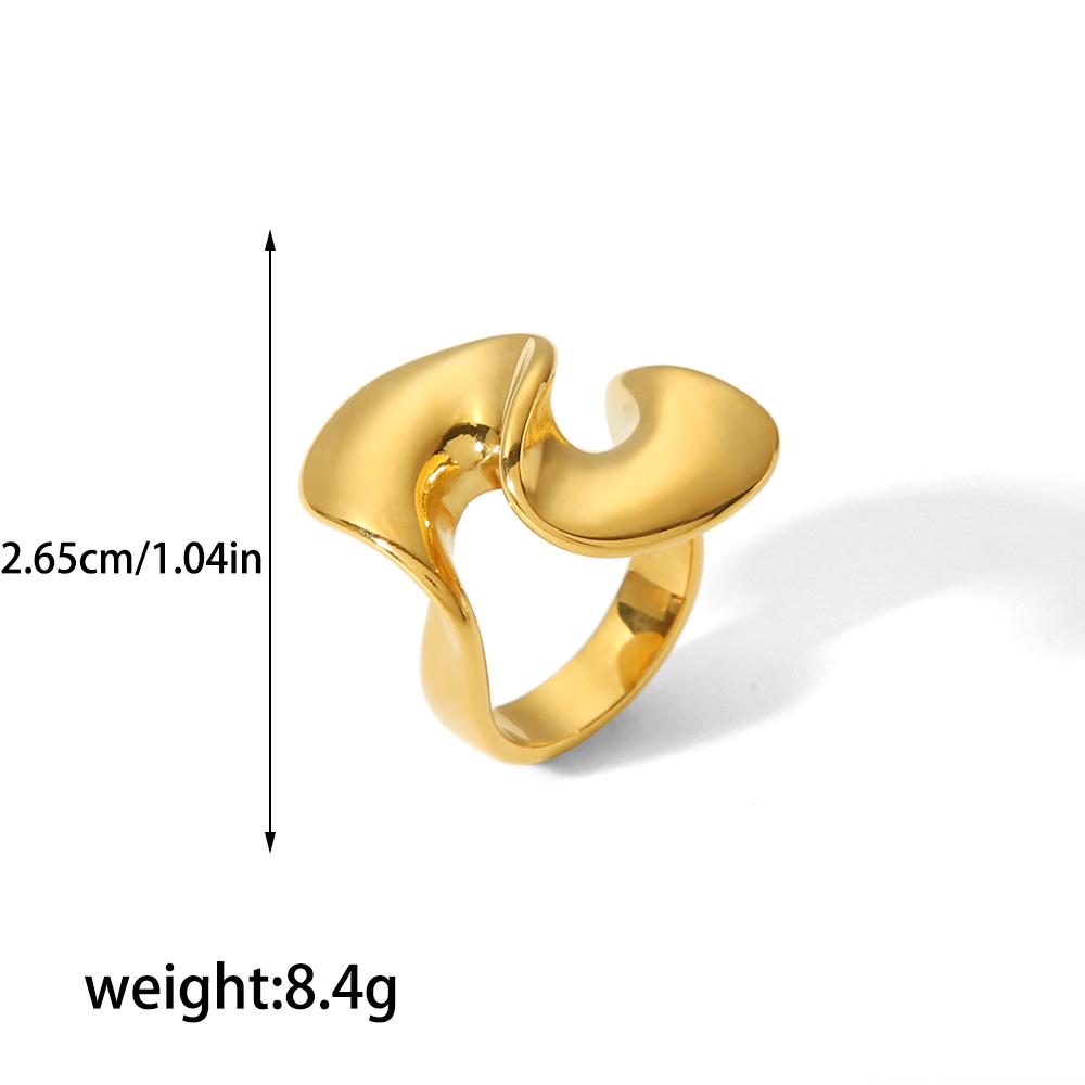 304 Stainless Steel 18K Gold Plated Retro Roman Style Polishing Plating Circle Waves Rings display picture 11