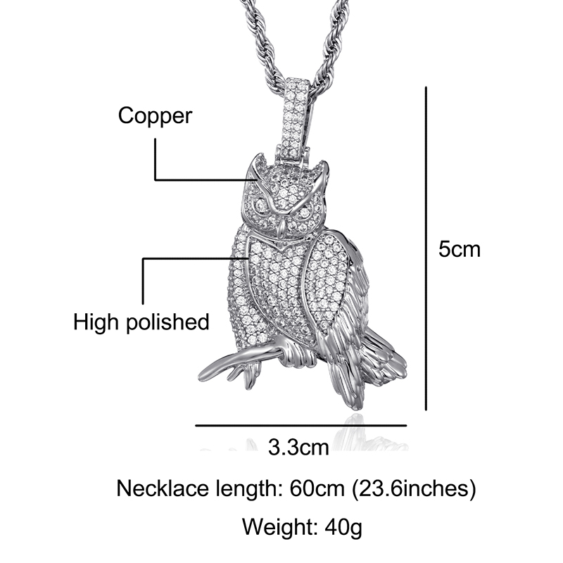 Hip-hop Exaggerated Cool Style Owl Copper Inlay Zircon Men's Pendant Necklace display picture 6
