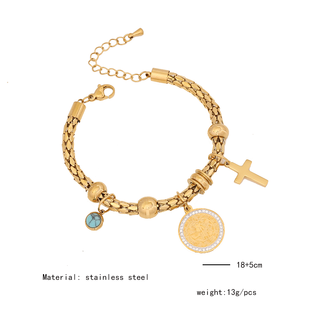 Stainless Steel 18K Gold Plated Retro Commute Enamel Plating Cross Eye Butterfly Bracelets Necklace display picture 8