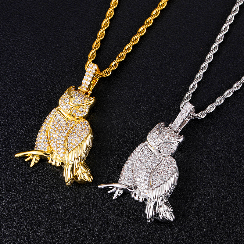 Hip-hop Exaggerated Cool Style Owl Copper Inlay Zircon Men's Pendant Necklace display picture 1