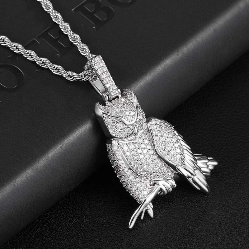 Hip-hop Exaggerated Cool Style Owl Copper Inlay Zircon Men's Pendant Necklace display picture 2