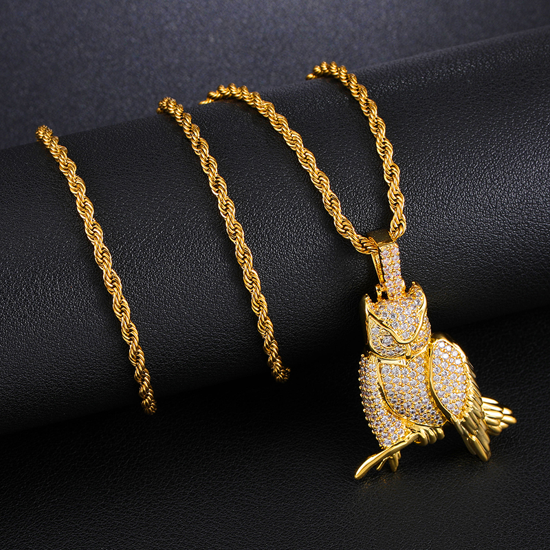 Hip-hop Exaggerated Cool Style Owl Copper Inlay Zircon Men's Pendant Necklace display picture 3