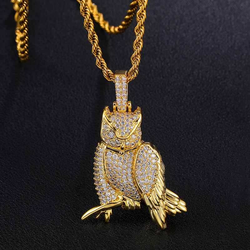Hip-hop Exaggerated Cool Style Owl Copper Inlay Zircon Men's Pendant Necklace display picture 4