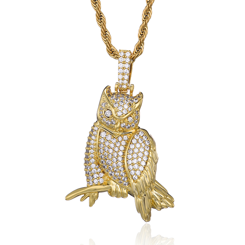 Hip-hop Exaggerated Cool Style Owl Copper Inlay Zircon Men's Pendant Necklace display picture 7