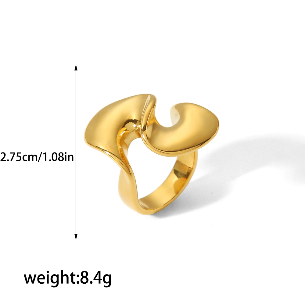 304 Stainless Steel 18K Gold Plated Retro Roman Style Polishing Plating Circle Waves Rings display picture 12
