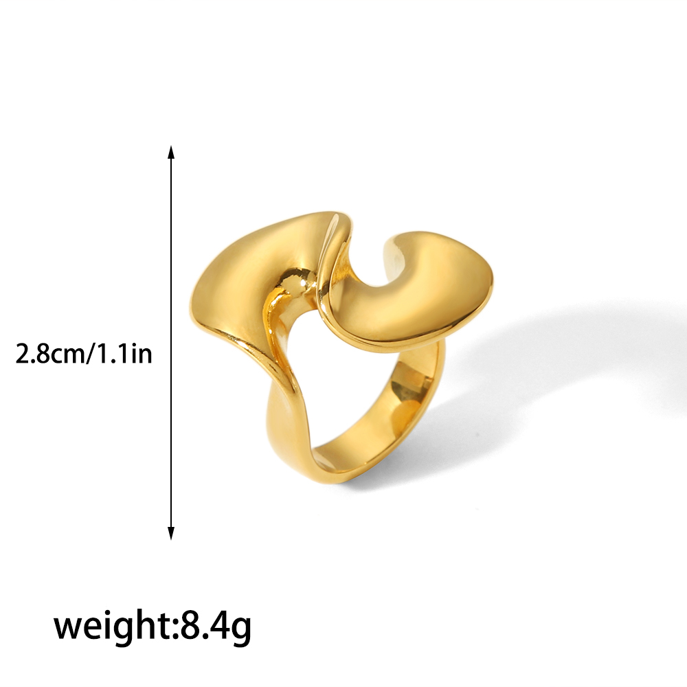 304 Stainless Steel 18K Gold Plated Retro Roman Style Polishing Plating Circle Waves Rings display picture 13