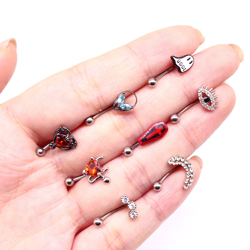 Hip-hop Punk Geometric Ghost Stainless Steel Copper Epoxy Plating Rhinestones Zircon White Gold Plated Eyebrow Nails display picture 14