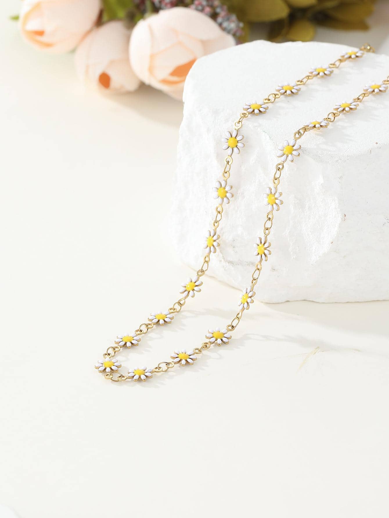 Edelstahl 304 14 Karat Vergoldet Einfacher Stil Emaille Gänseblümchen Halskette display picture 2
