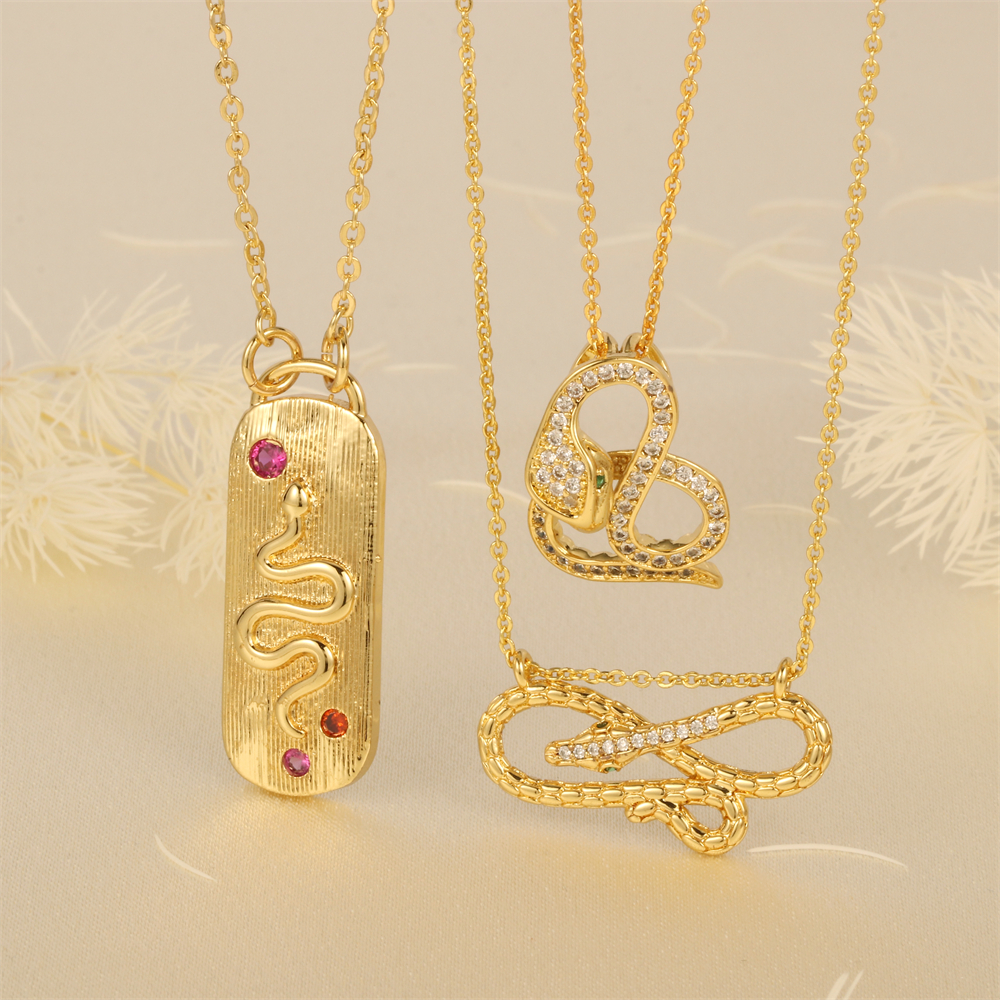 Vintage Style Simple Style Snake Copper 18k Gold Plated Zircon Pendant Necklace In Bulk display picture 9