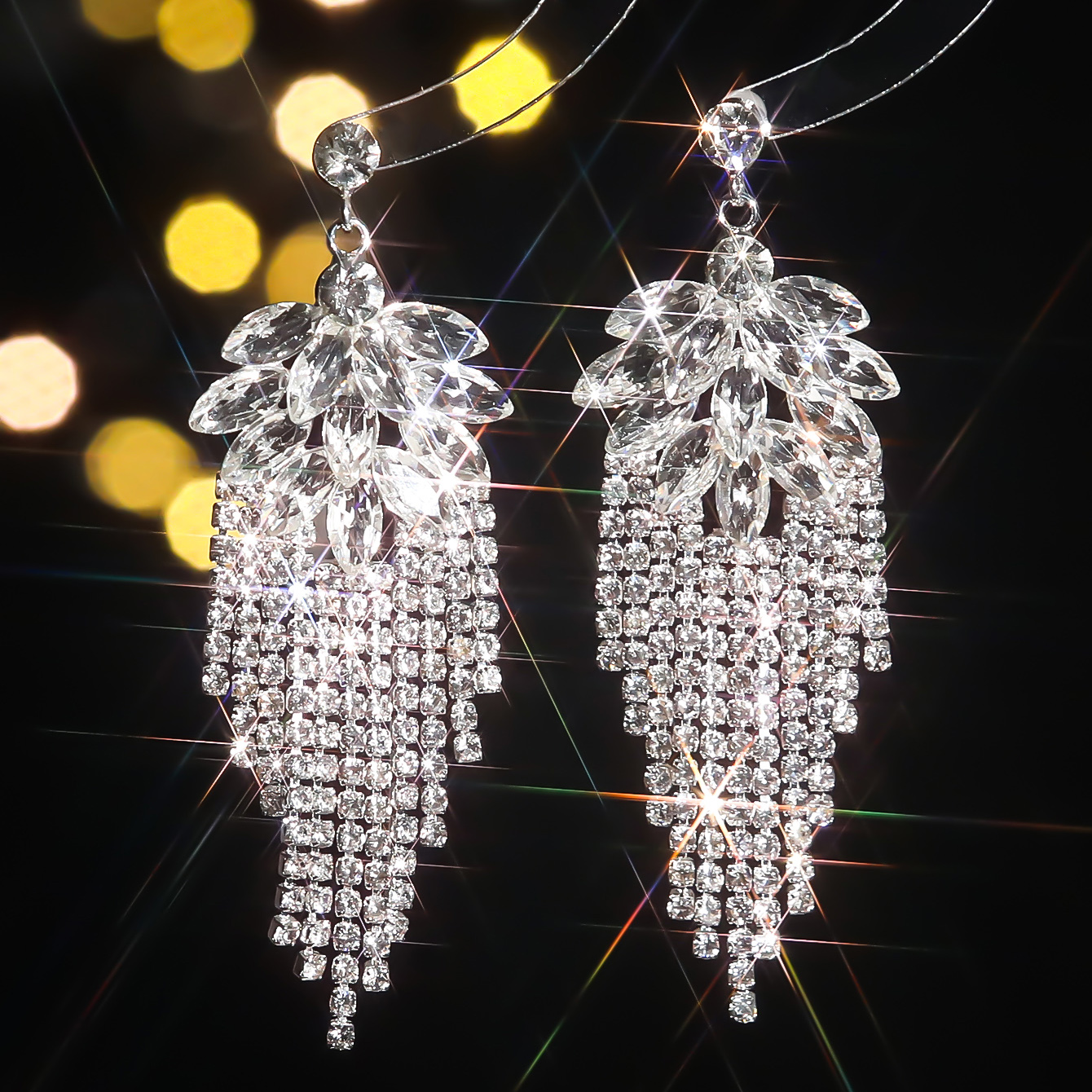 1 Pair Elegant Luxurious Geometric Plating Inlay Alloy Rhinestones Drop Earrings display picture 2