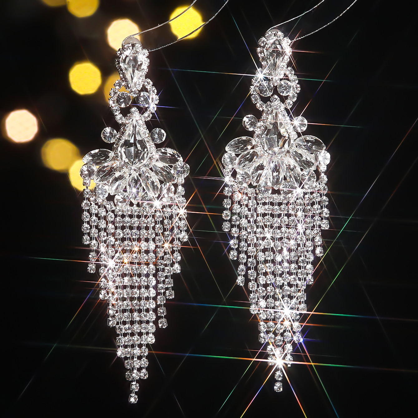 1 Pair Elegant Luxurious Geometric Plating Inlay Alloy Rhinestones Drop Earrings display picture 6