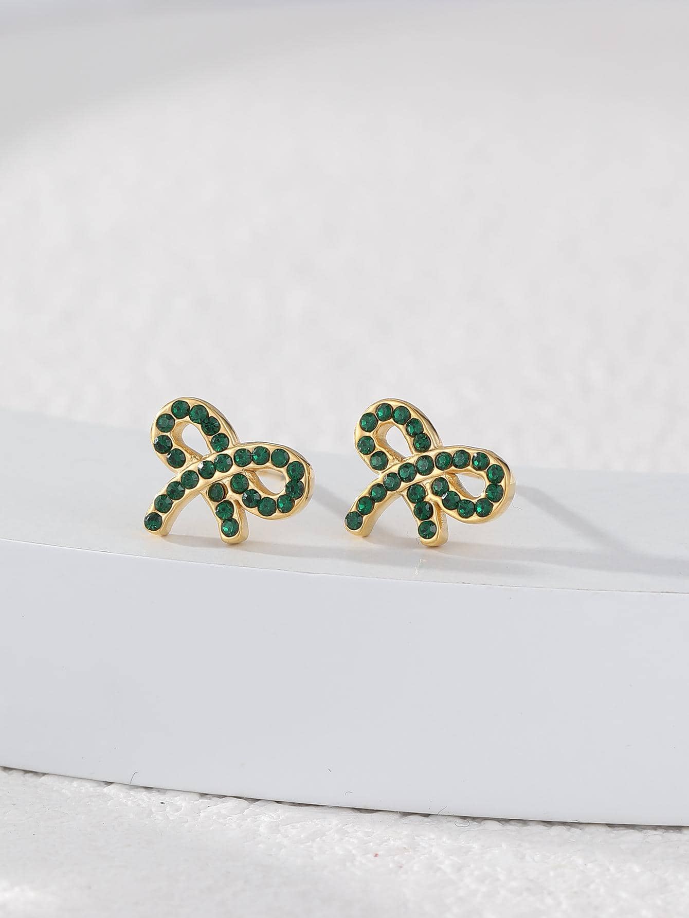 1 Pair Vintage Style Bow Knot Plating Inlay 304 Stainless Steel Zircon 18K Gold Plated Ear Studs display picture 4