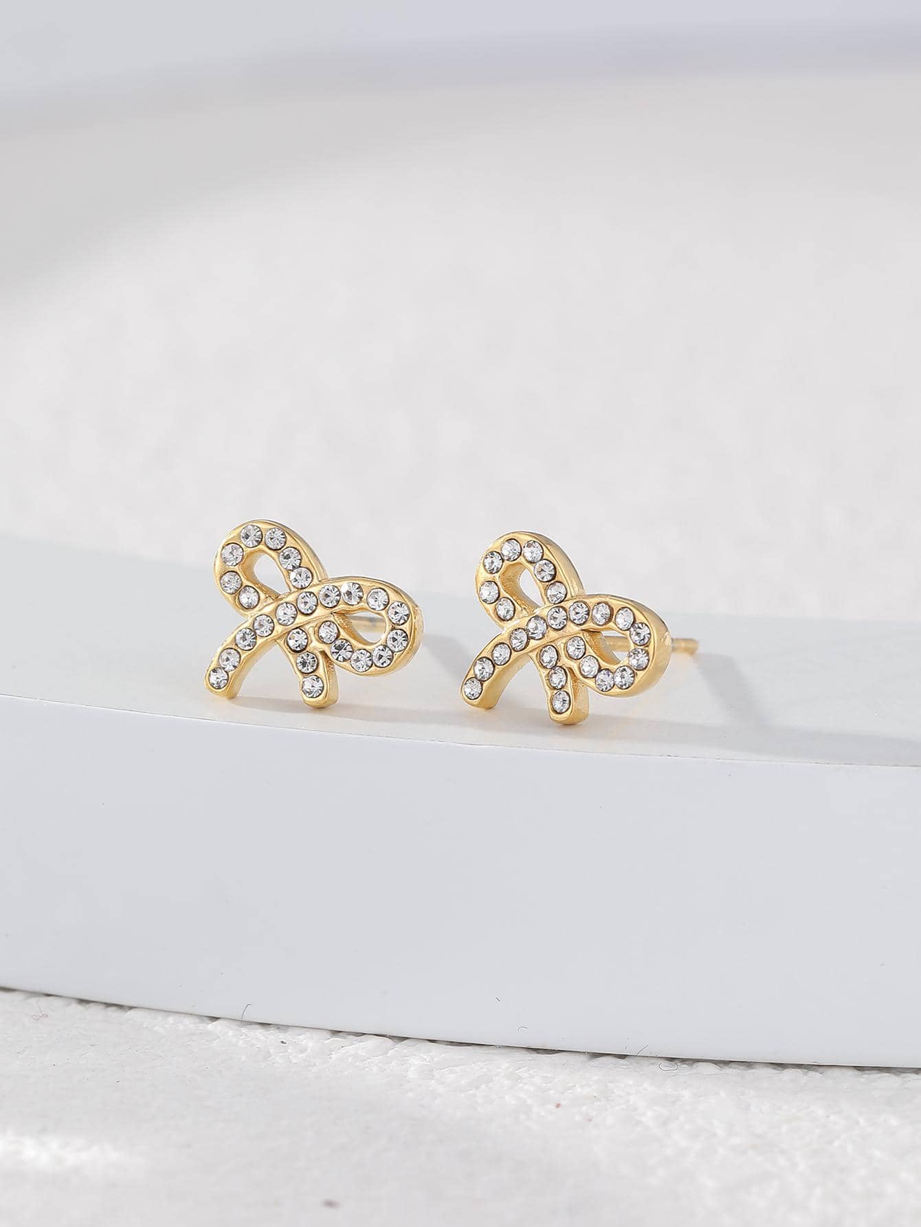 1 Pair Vintage Style Bow Knot Plating Inlay 304 Stainless Steel Zircon 18K Gold Plated Ear Studs display picture 8