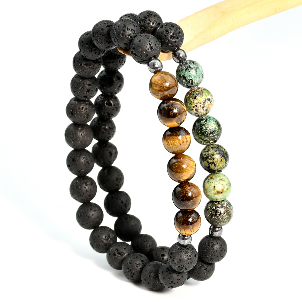 Simple Style Color Block Artificial Gemstones Beaded Men's Bracelets display picture 1