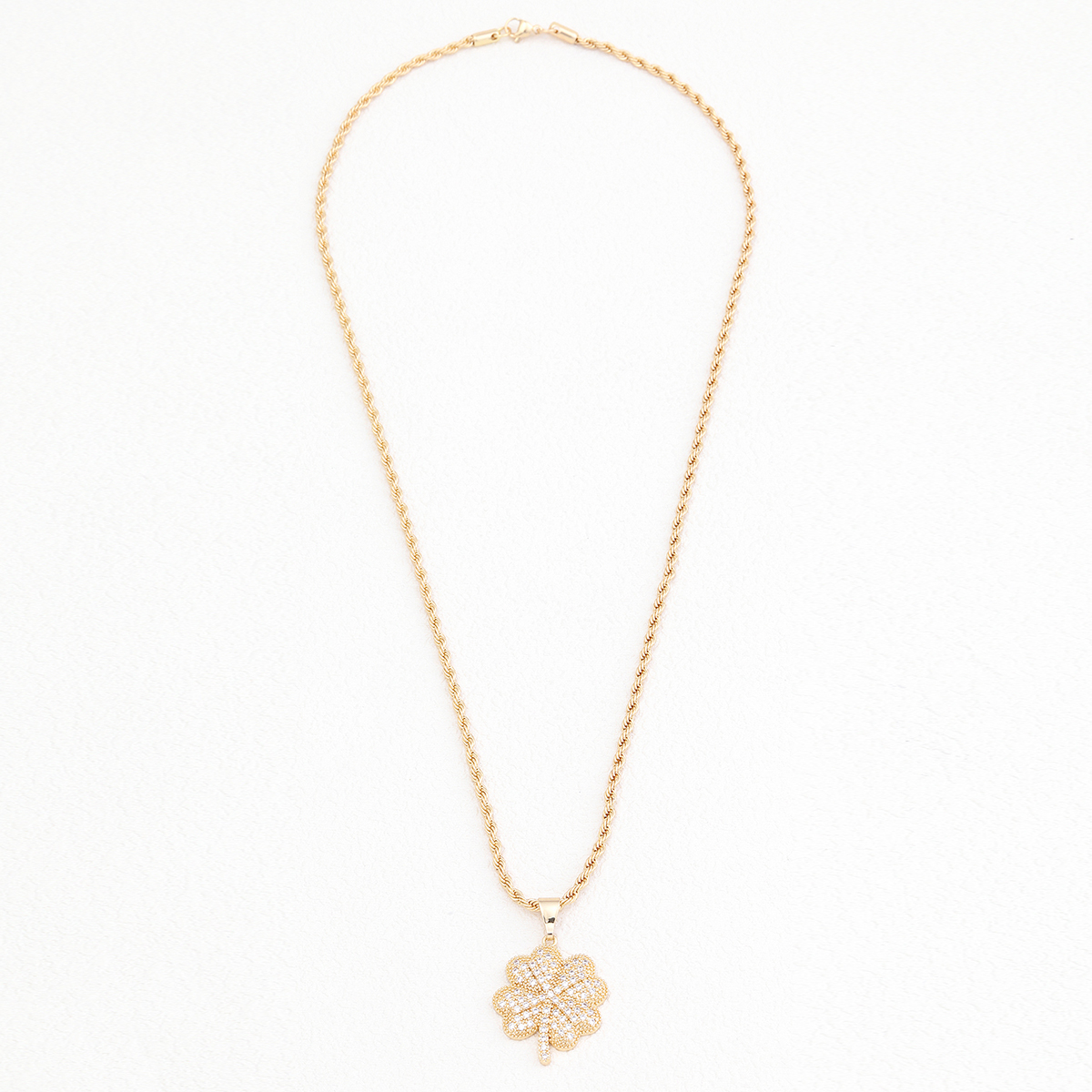 Copper Classical Exaggerated Plating Inlay Four Leaf Clover Palm Crown Zircon Necklace display picture 5